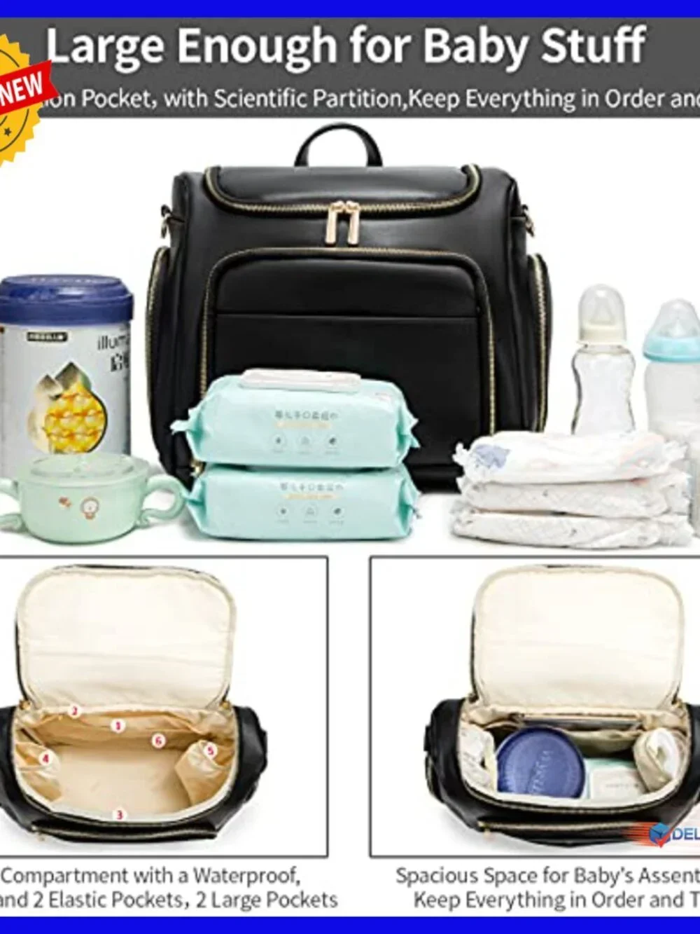 Leather Diaper Backpack with Changing Pad - Large Capacity Multi-Function Baby